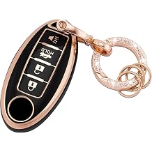 EKALA for Nissan Key Fob Cover Soft TPU Key Shells with Bling Keychain Fit for Nissan Altima Armada Maxima Sentra Rogue Pathfinder 4 Buttons Key Fob Case Black Gold R-Nisn-4-B