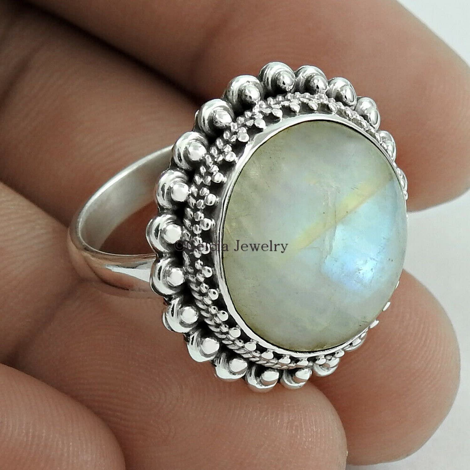 Anello in pietra di luna naturale, anello in argento sterling puro 925k, anello esclusivo per ragazze, anello solitario, anello regali dell'amicizia vintage di nozze per le donne