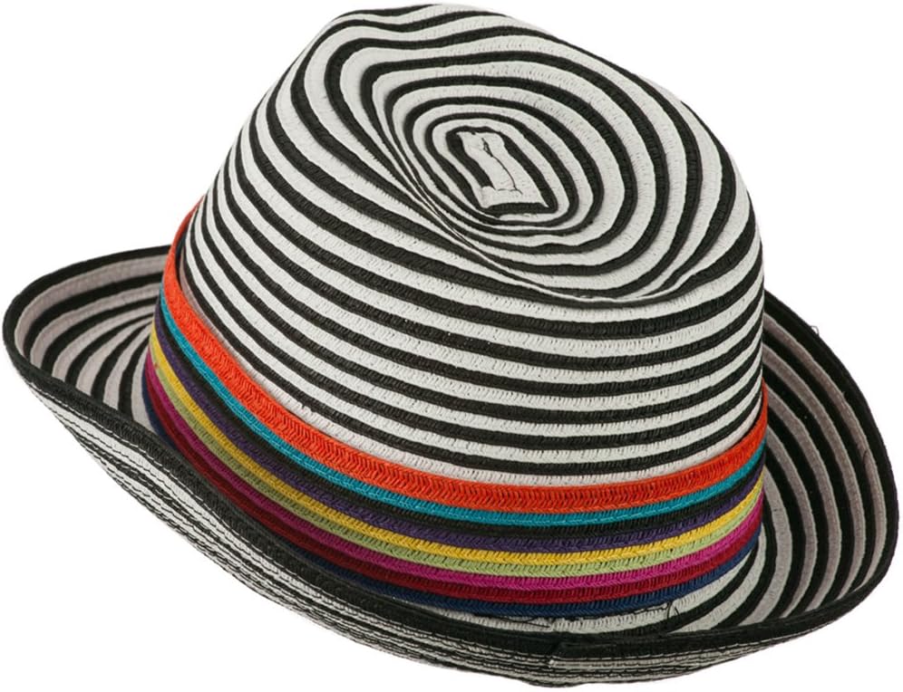 Jeanne Simmons Women's Striped Design Fedora Hat with Multi-Color Band - Black White OSFM