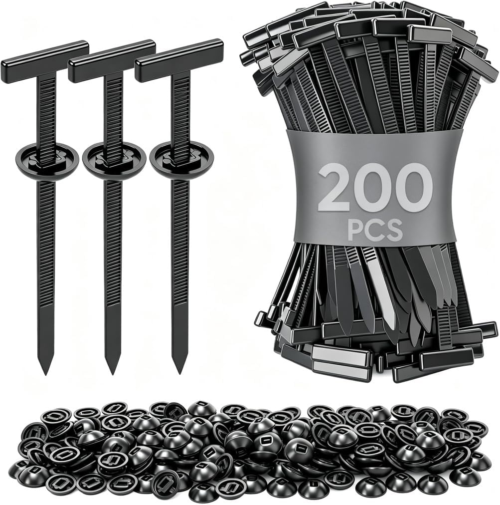 200PCS T-Head Cable Tie Buckle, PA66 Push Pin Clips for Car Repair | Self-locking Triple-Tooth, Anti-Aging, & Tough. Heat and Impact Resistant. For Fender, Bumper, Trunk Liner. Bases Included