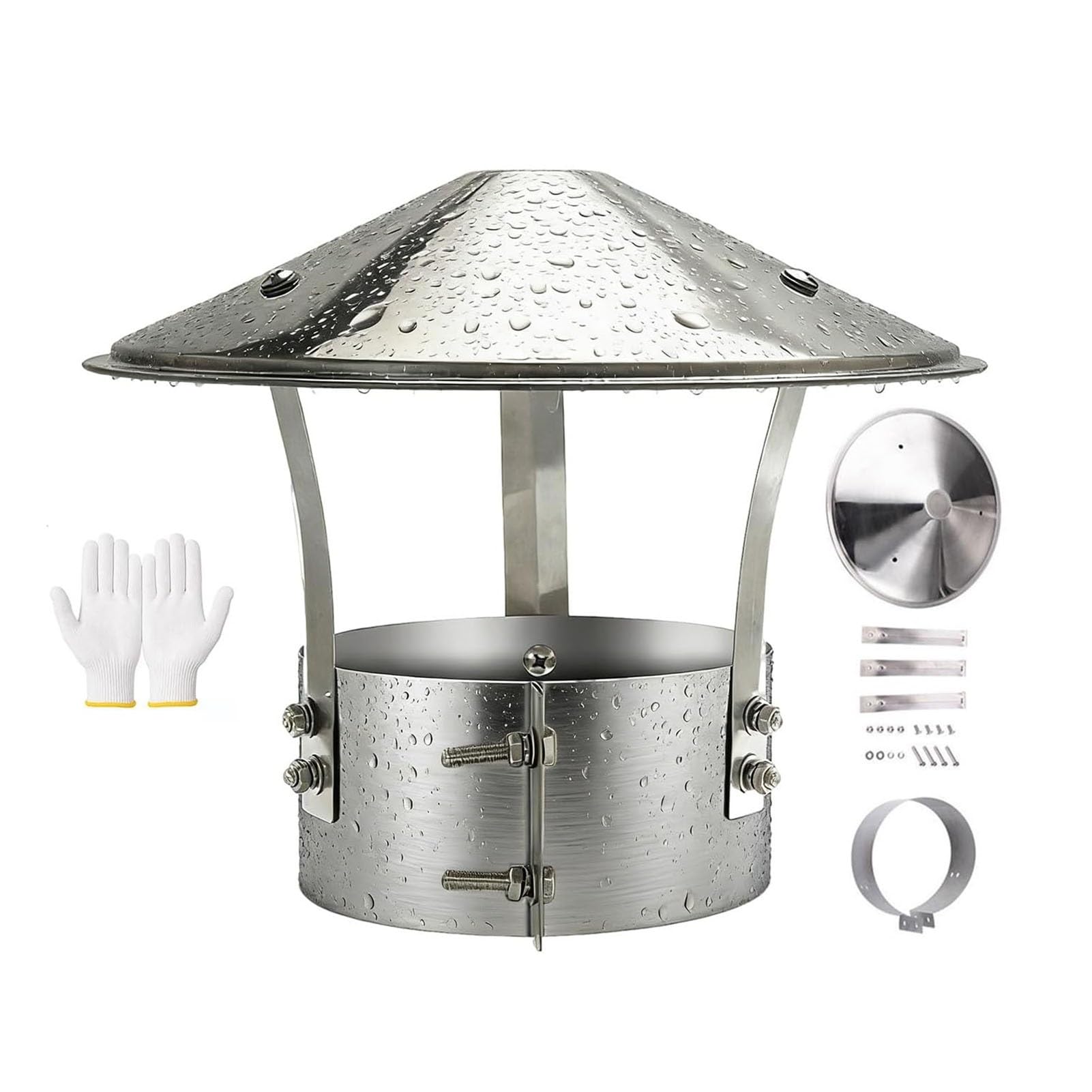 Kxwoq3ed Silver 304 Stainless Steel Chimney Cap, Cone Top Fireplace Exhaust Cover
