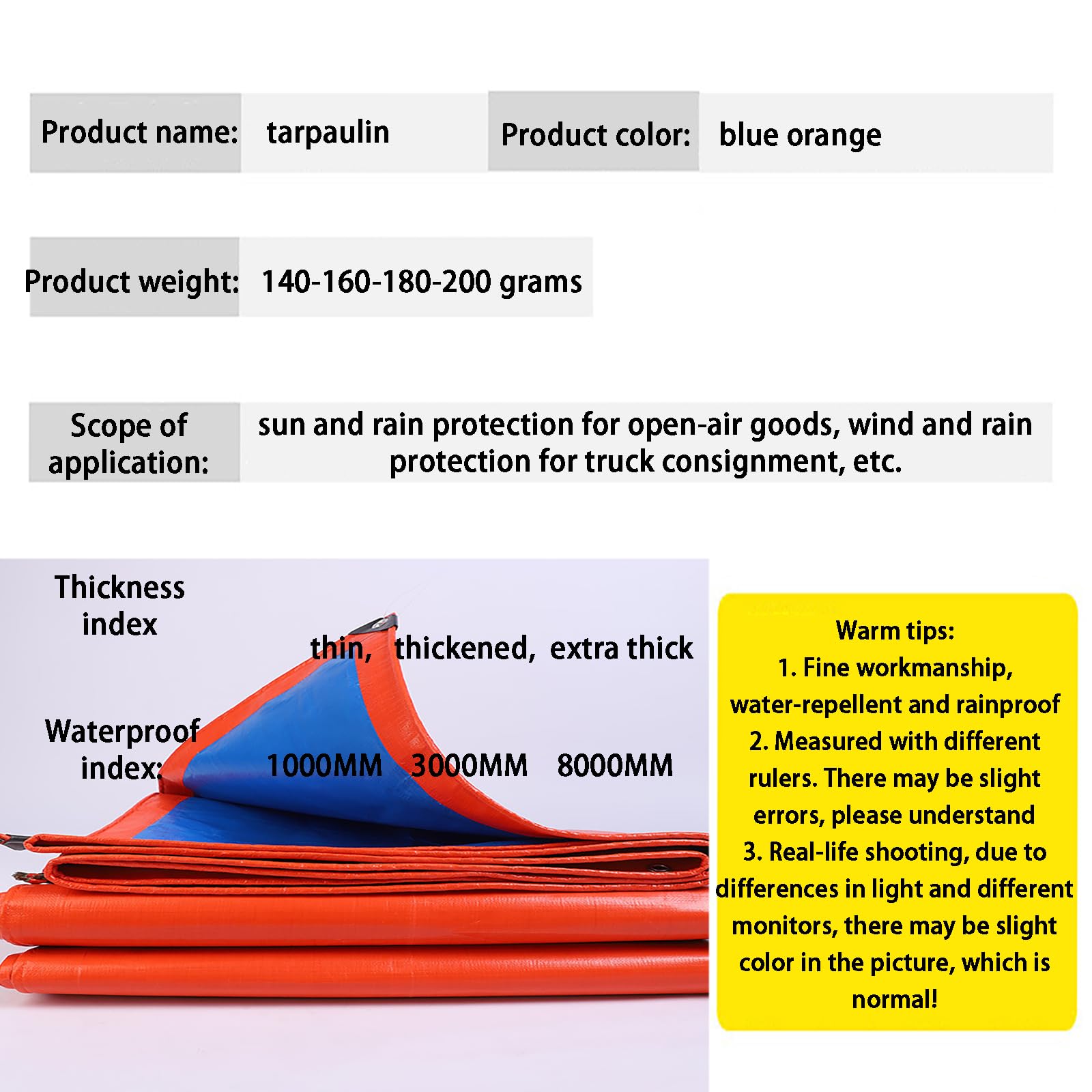 Lona resistente de 140 g/m² y 200 g/m², multiuso, de polietileno, con ojales reforzados, para muebles y caravanas, para camping, 3 x 9 m, 140 g