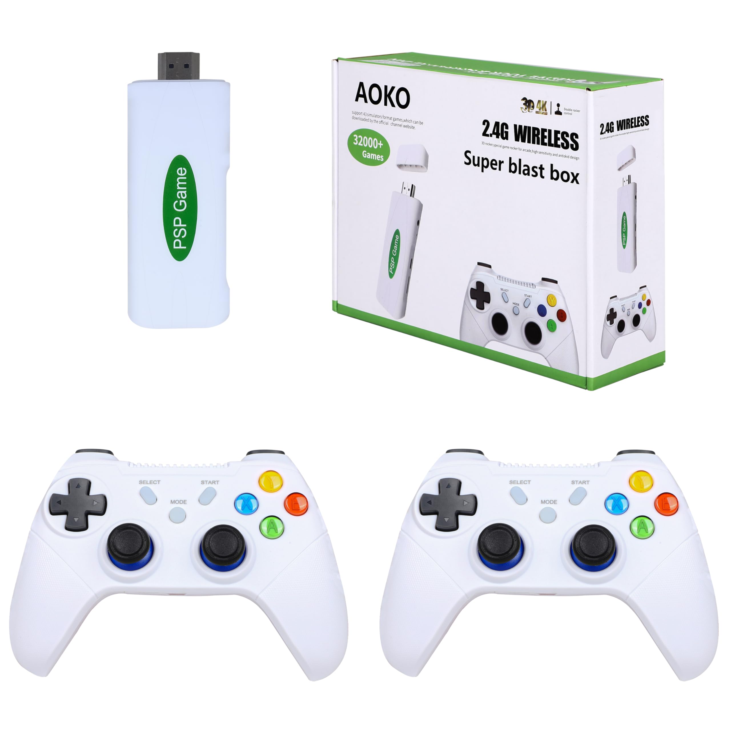 M22 Blast Box Edition Retro Game Console, 64GB Gaming Stick with 52 Emulators, 30,000+ Classic Games Including GTA San Andreas, God of War, Tekken, Smackdown, White-image-1