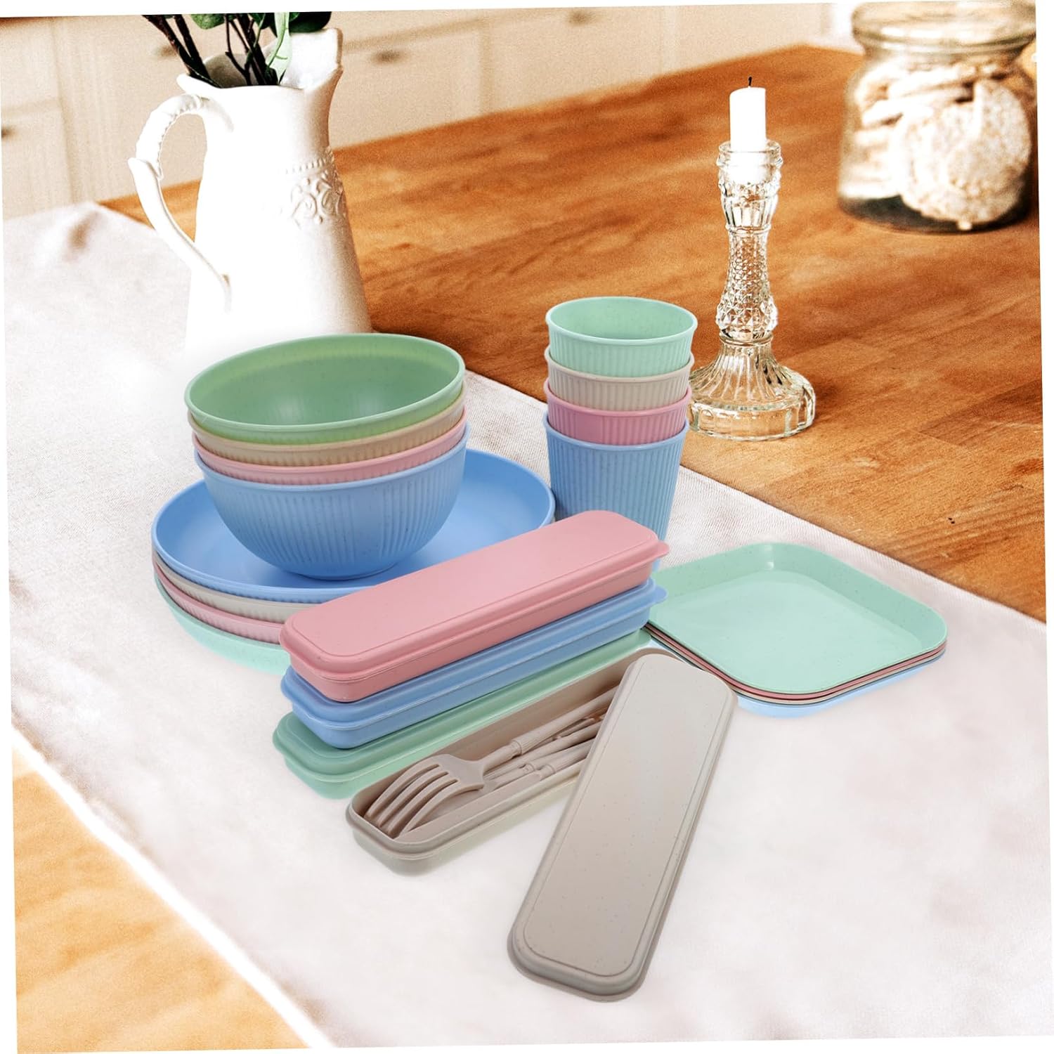 Ciieeo 1set Reusable Cutlery Set Case Dinnerware Set Including Bowls Plates Cups Forks Spoons and Chopsticks Practical and Versatile for Home and Outdoor Use Unbreakable and Dishwasher