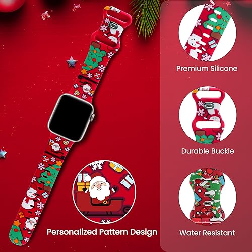 Miniatura 9 de TSAAGAN Correas de silicona navideñas compatibles con Apple Watch Band de 1.496 in, 1.575 in, 1.614 in, 1.654 in, 1.732 in, 1.772 in, correa suave