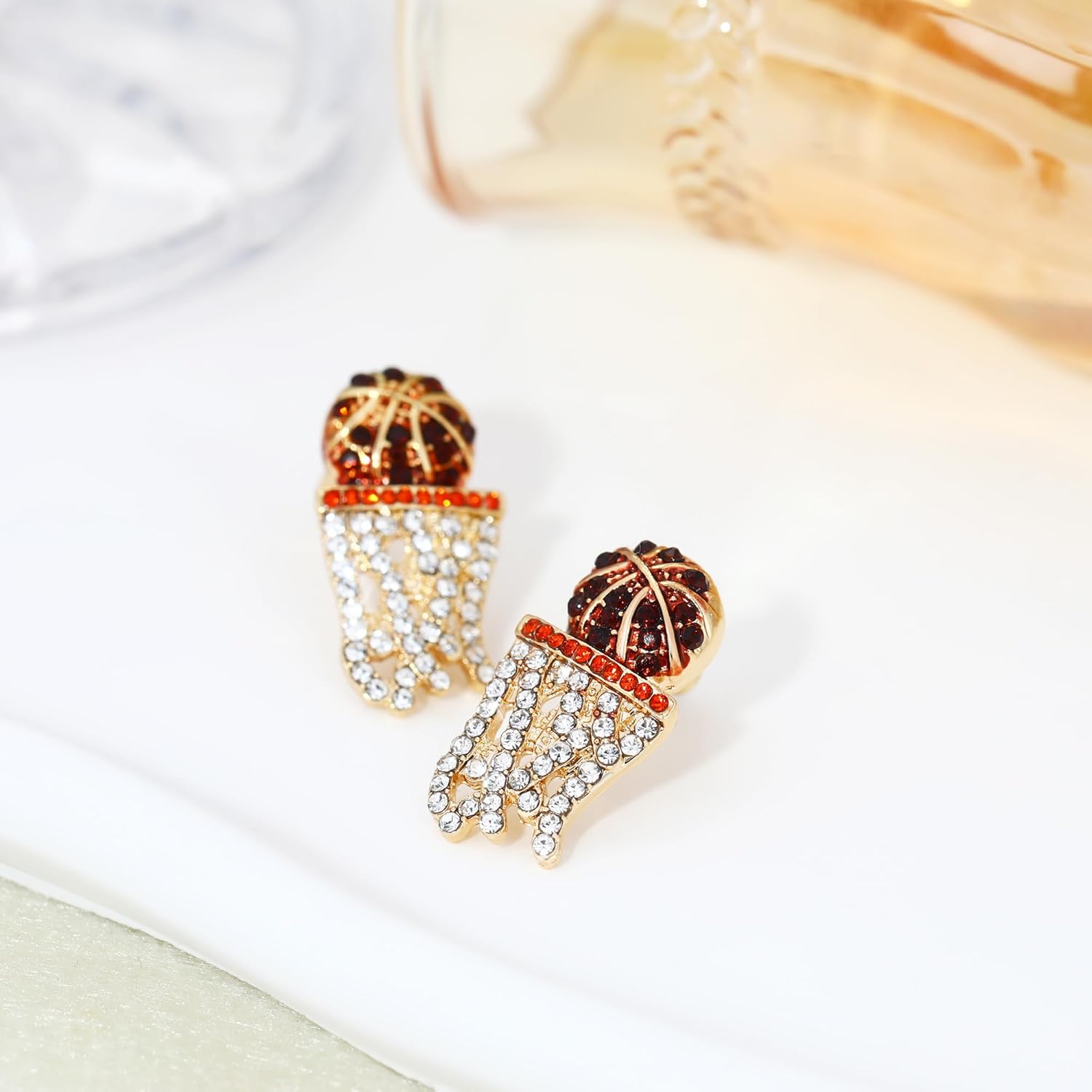 Rhinestone Earrings for Women,Football,Surfing,Tennis Ball,Pickleball,Golf,Basketball Sports Stud Earrings Trendy Dainty Gold Y2K earrings Jewelry for Mom Mama Lucky Charm Game Day Rugby - Image 5