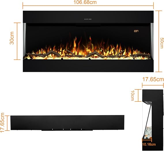 106 cm 3 Side Electric Fireplace Insert Wall Mounted and Recessed,13 Flame and Fule Colour Options, 6 Fuel Bed Brightness Levels, 5 Flame Speeds, 750/1500W, 9H Timer