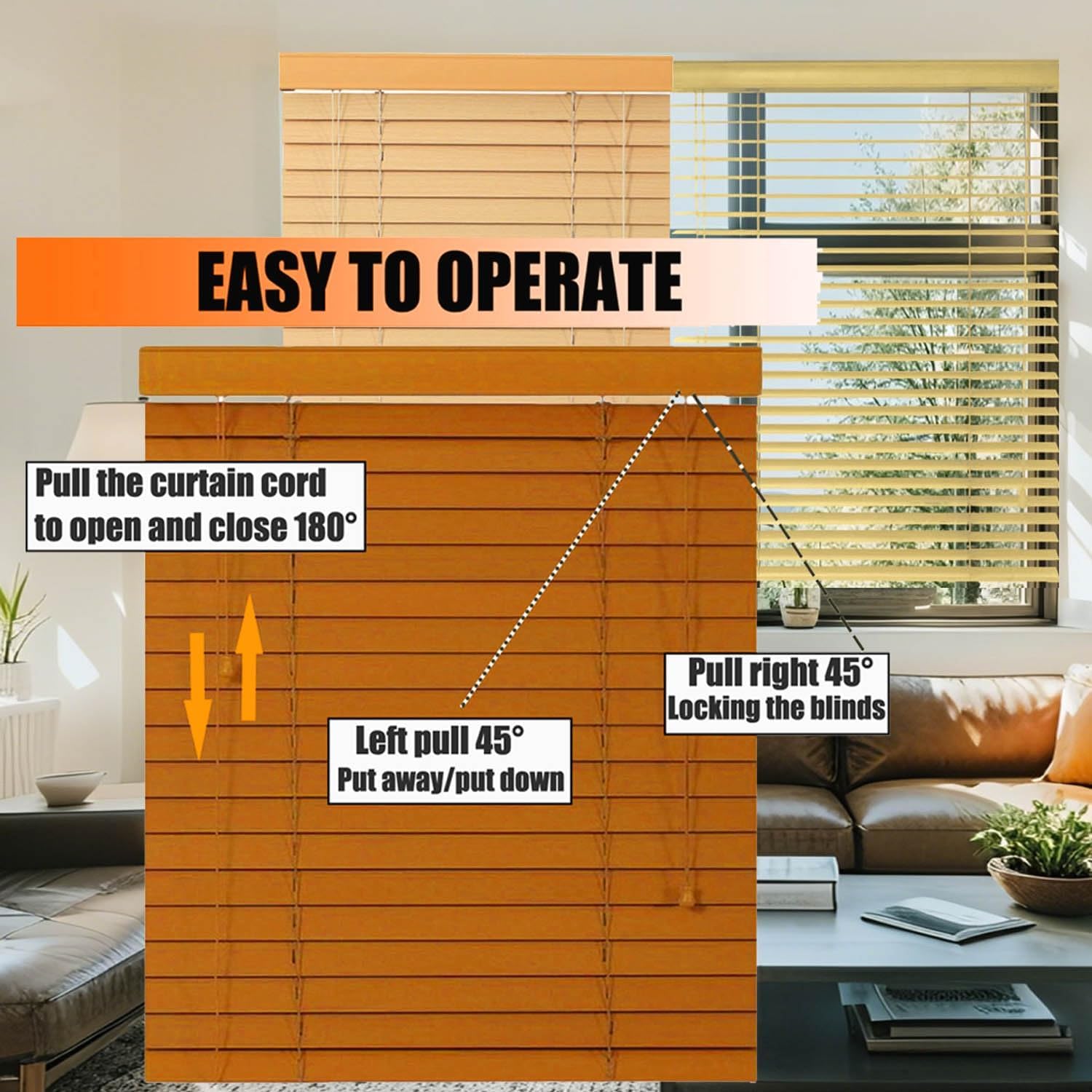 2" Slats Window Blinds Cordless Indoor Wood Blinds, Blackout Wooden Window Shades, Privacy Horizontal Blinds for Office, Bathroom, Living Room W 20" 28" 32" 38" 45" 48" 60" 64" 70"(Burgundy)