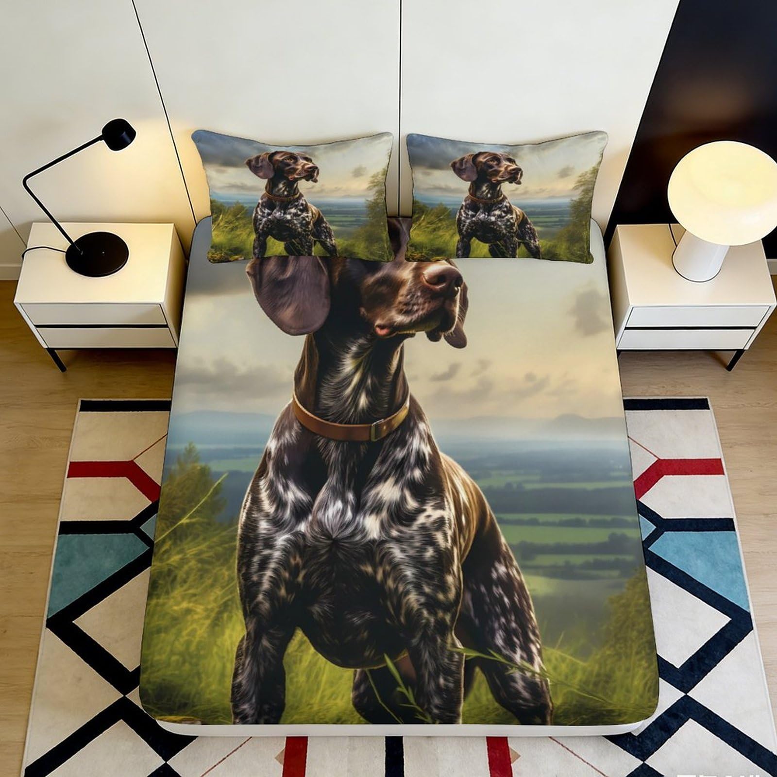 3D Printed German Shorthaired Pointer Fitted Sheet Microfiber Decorative Hunting Dog Bed Cover for Bedroom Dorm 90x200x25cm