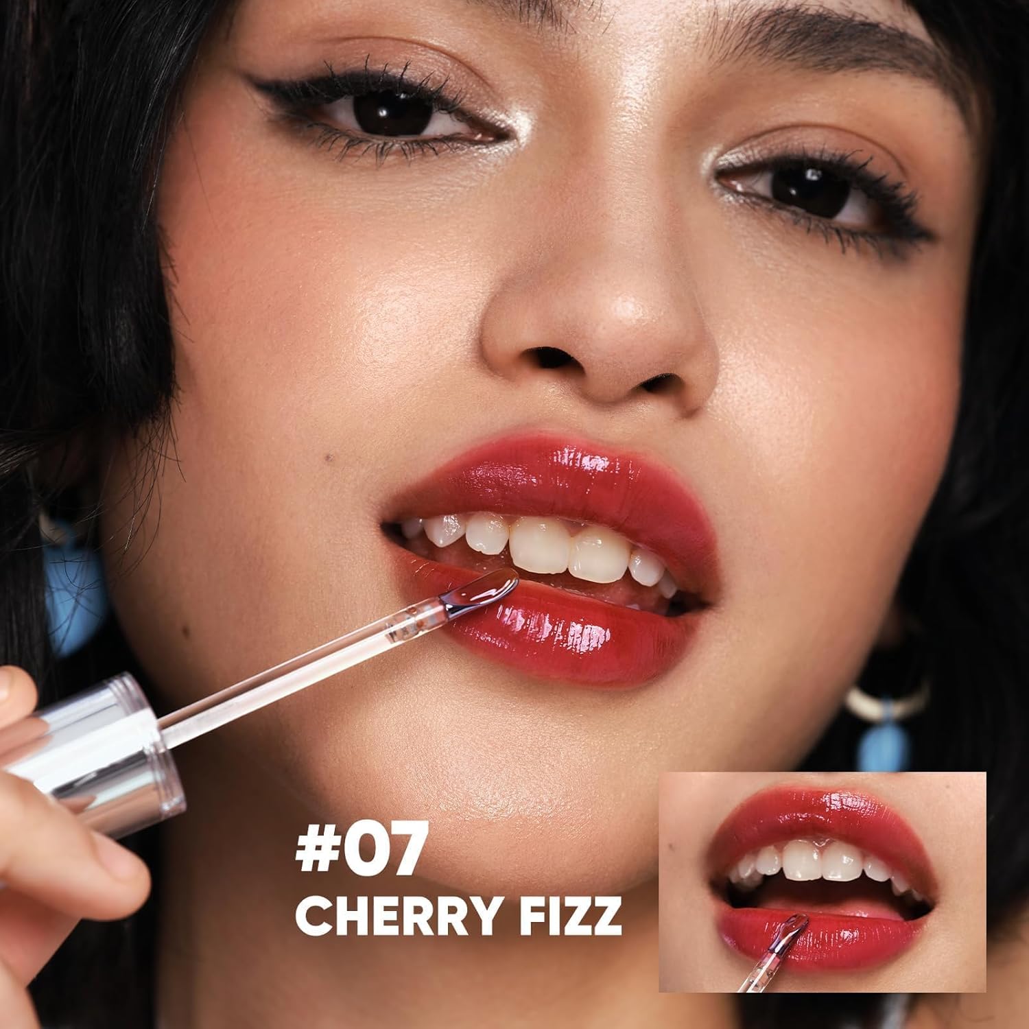 JUDYDOLL Ice Watery Lip Gloss, Moisturizing Liquid Lipstick with Hyaluronic Acid & Collagen, Non-sticky, No transfer Long-lasting Mirror Lip Glazes with Iron Applicator (#07 Cherry Fizz, 2.4 grams) - Image 3