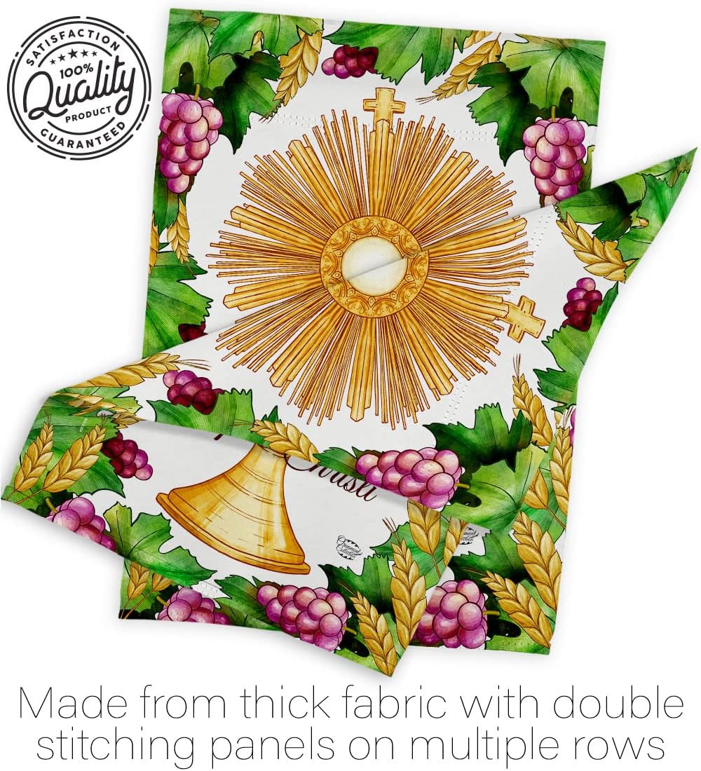 Festival Corpus Christi House Flag - Religious First Communion Cross Chalice Holy Eucharist Christian Religion Tradition - Decoration Banner Small Garden Yard Gift Double-Sided Made in USA 28 X 40