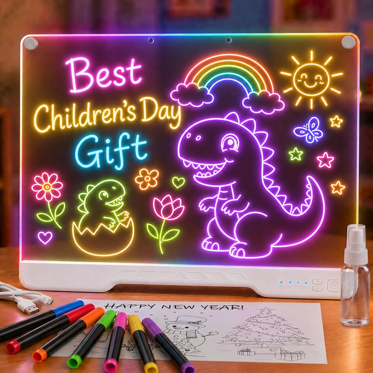 HASSKY LED Drawing Board for Kids with Stand, 16 Inch Rechargeable Glow Doodle Pad, 6-8H Battery Life,7 Colors 4 Light Modes, Dry Erase Light Up Note Board for Girls/Boys/Teens