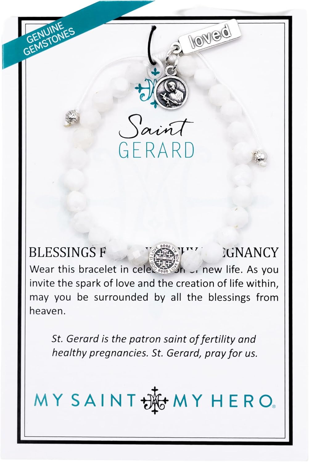 My Saint My Hero St. Gerard Blessings Bracelet - Silvertone/White Moonstone