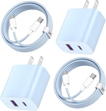 Type-c Charger, Set of 2 / 2 Ports, 20 W, USB Type C Charger, Rapid Charging, USB-C + USB-A, iPhone/Android, PSE Certified & USB-C Cable, 6.6 ft 2 m, Ultra-low Temperature Operation, Authentic