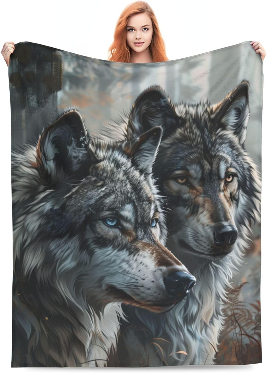 Wolf Blanket for Kids and Adults - Flannel Throw for Sofa, Couch, Bed - Soft Warm Gray Decor - 60" x 50"