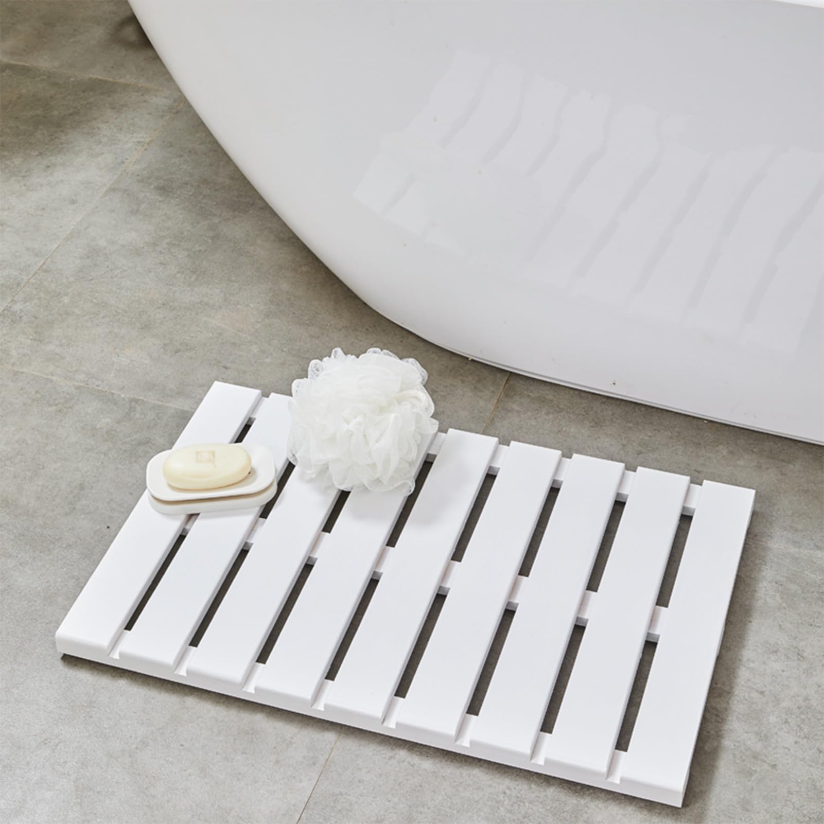 Tappetini da bagno in legno, tappetino doccia in teak, Pedana Doccia Impermeabile, Design a Doghe, Arredamento Bagno, per sauna, spa, vasca da bagno, doccia(White)