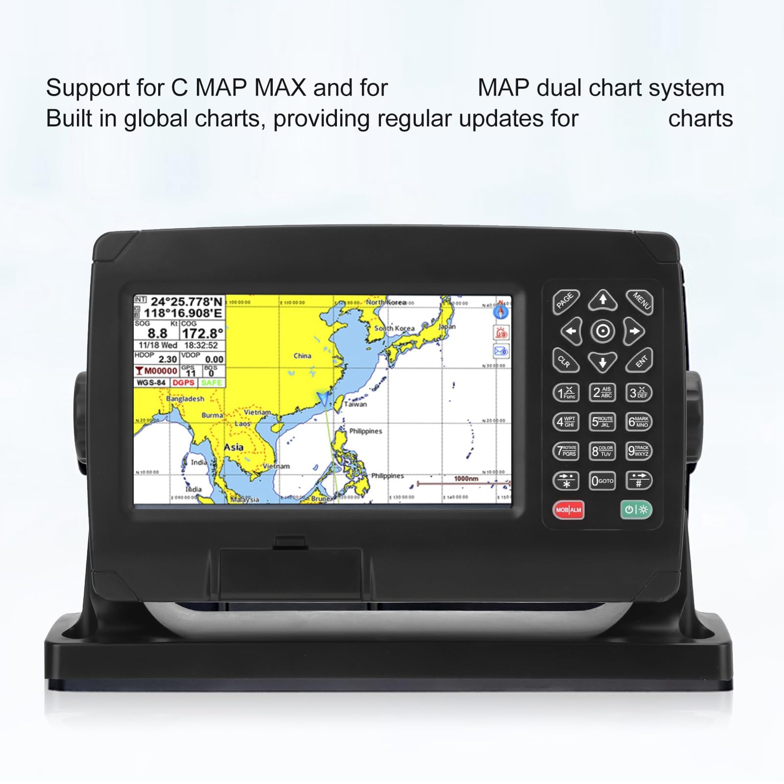 Plotter Cartografico GPS Navigatore GPS Marino Plotter di Navigazione per Barche 7 Pollici TFT LCD a Colori GNSS Posizionamento a Doppia modalità a Doppia Mappa IPX6 con