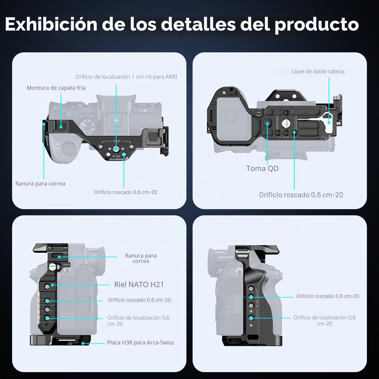 SMALLRIG Jaula de liberación rápida HawkLock para Sony Alpha 7R V/Alpha 7 IV/Alpha 7S III/Alpha 1/Alpha 7R IV/Alpha 7 V, Placa QR integrada para Arca, Zapatas frías (versión Mejorada) - 3667C