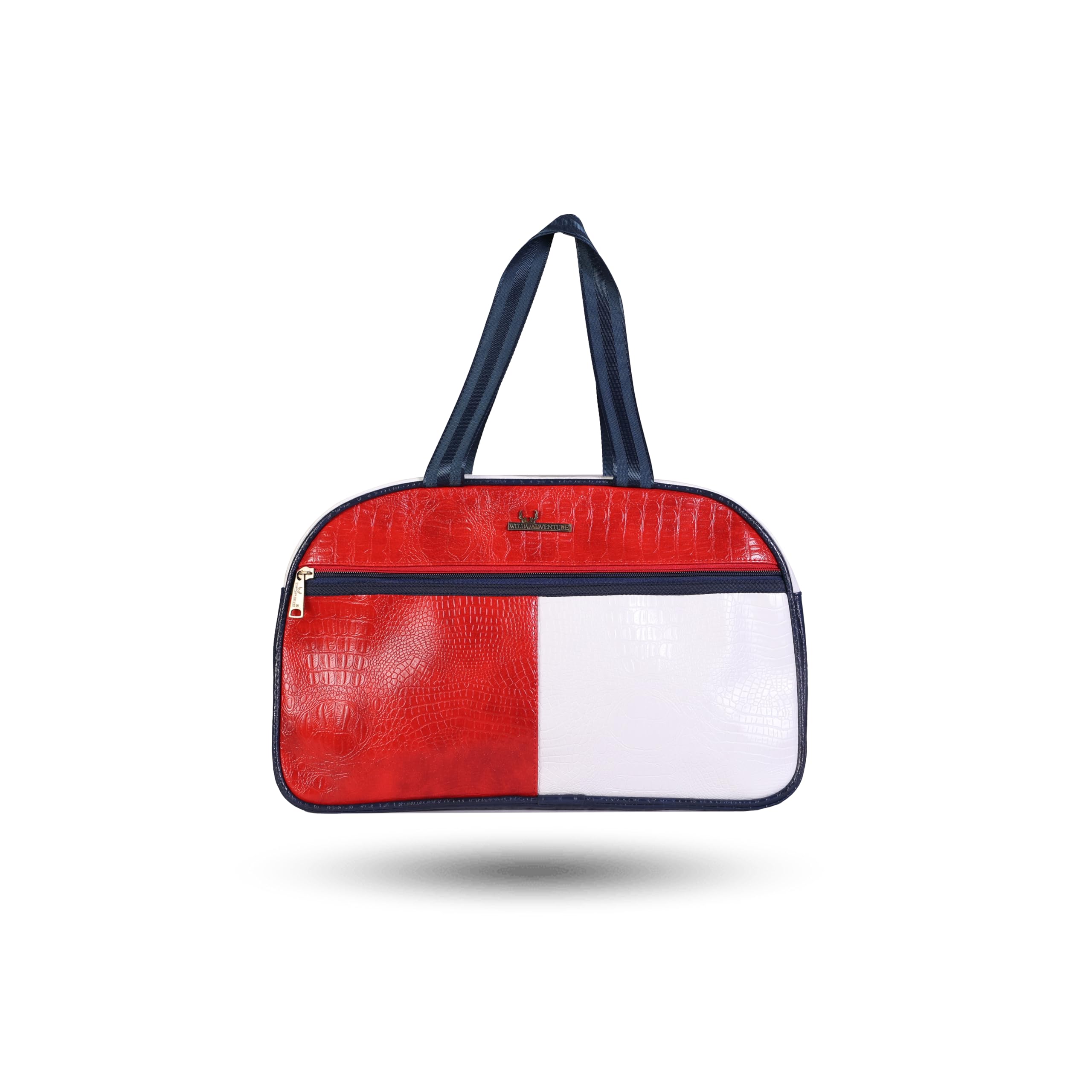 Premium Leather Travel/Duffle Bag for Men and Women | Water Resistant, Spacious & Stylish | 22 L Capacity| Made in India (Red-White)-image-0
