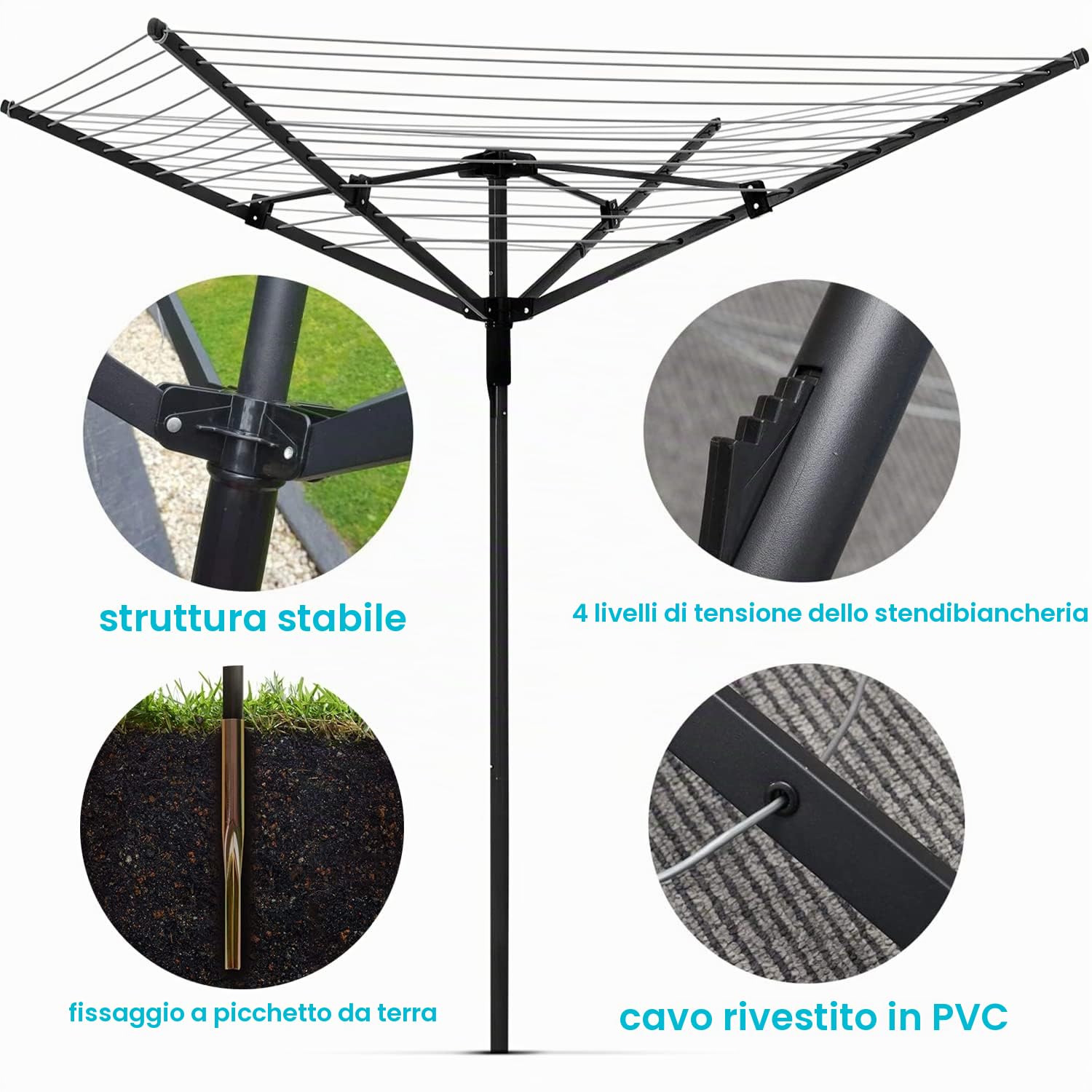 uyoyous Stendibiancheria per esterni, con manicotto di protezione, 50 m, stendibiancheria da giardino