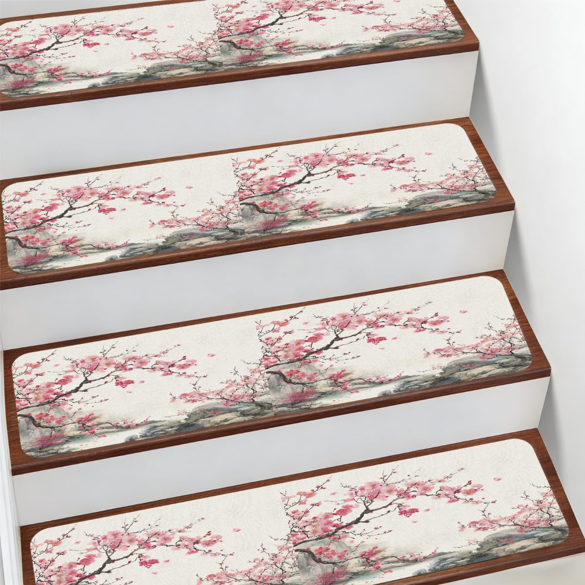 Protectores de escalera interiores antideslizantes flores de ciruelo
