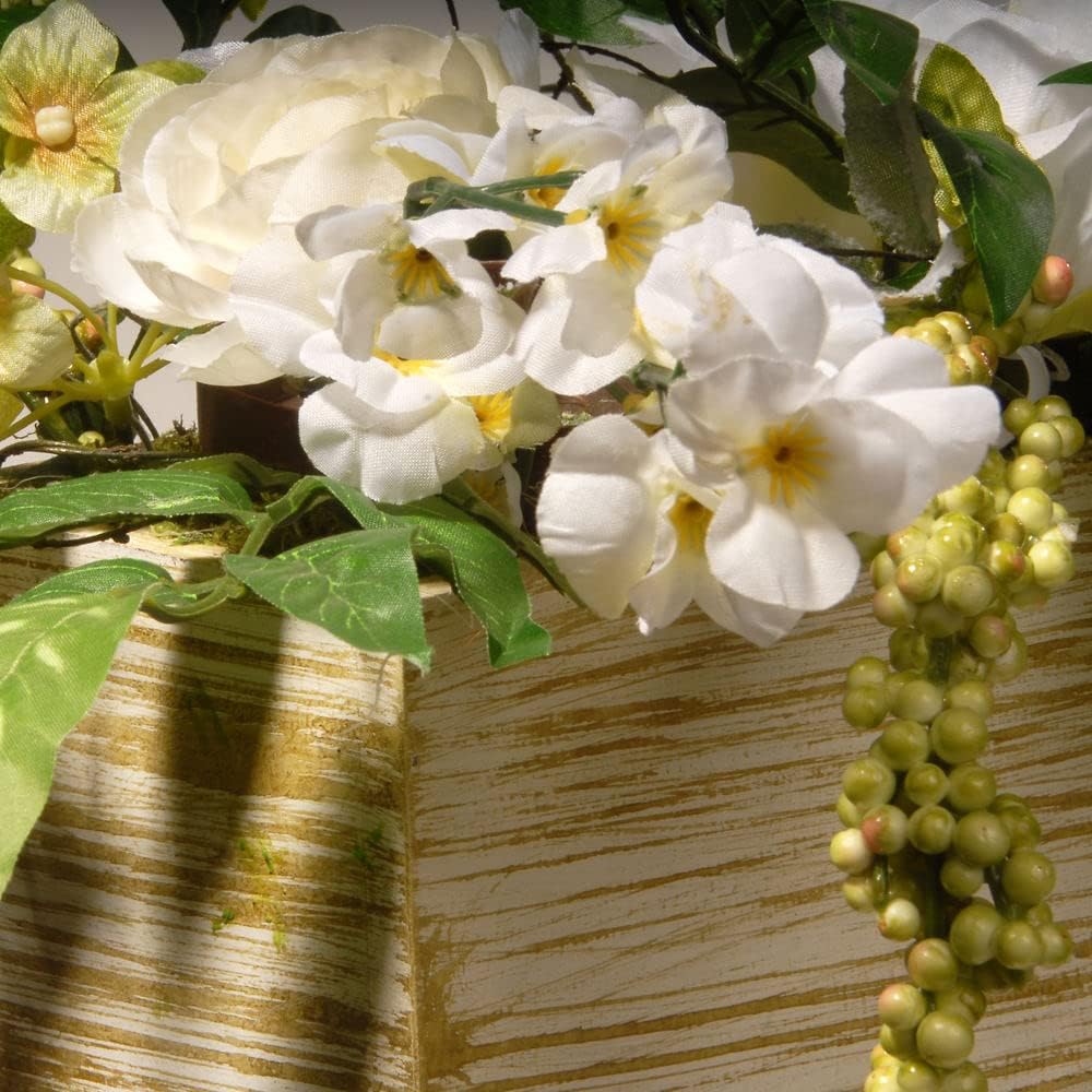 National Tree 22 Inch Spring 3 Candleholder Wood Box with Mixed Flowers and Berries (RAS-BE030146B)