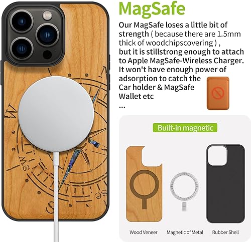 Miniatura 5 de Carveit Funda protectora de madera de diseñador para iPhone 13 Pro (grabado en madera e incrustaciones de carcasa), funda de madera compatible con