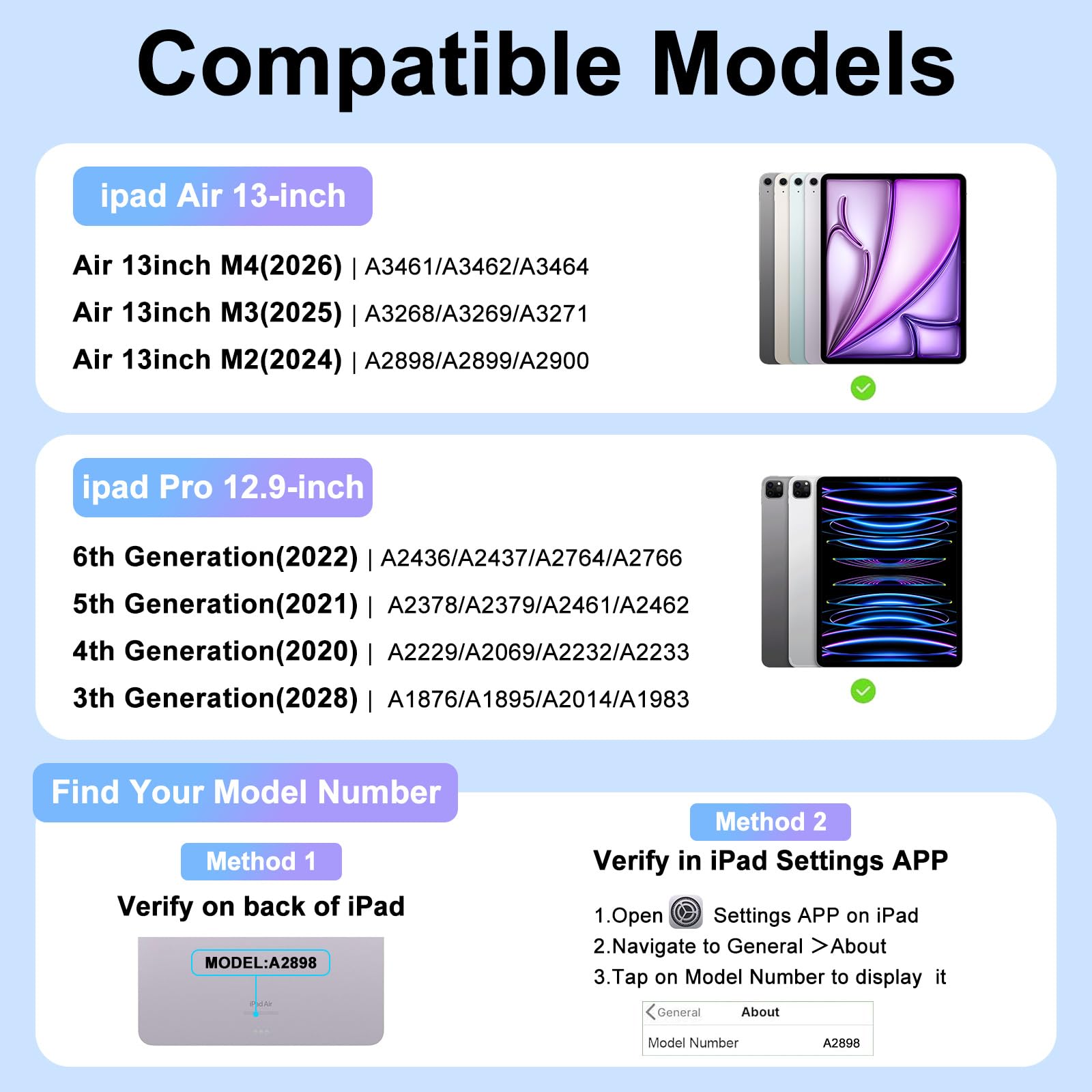 FOGARI Funda de teclado para iPad Air 13 M2 2024/M3 2025/M4 2026 y iPad Pro 12.9 (6ª/5ª/4ª/3ª generación), teclado inalámbrico delgado desmontable magnético, con soporte para lápices, apagado y