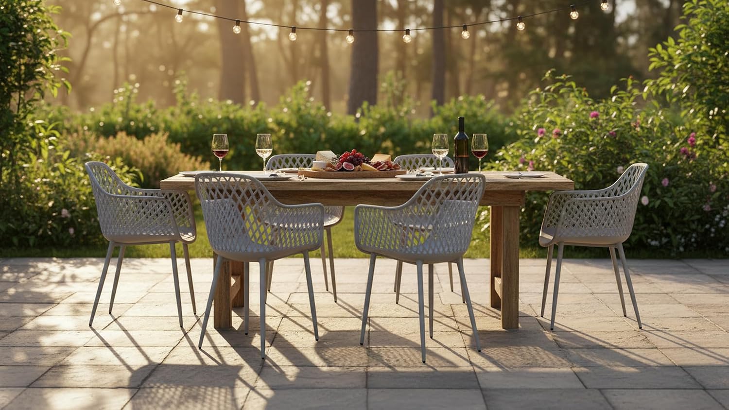 Dining Chairs with Arms, Set of 4, Modern Hollow Back Patio Chair, Plastic Armrest Side Chair for Kitchen Living Room Outdoor Backyard (Grey)
