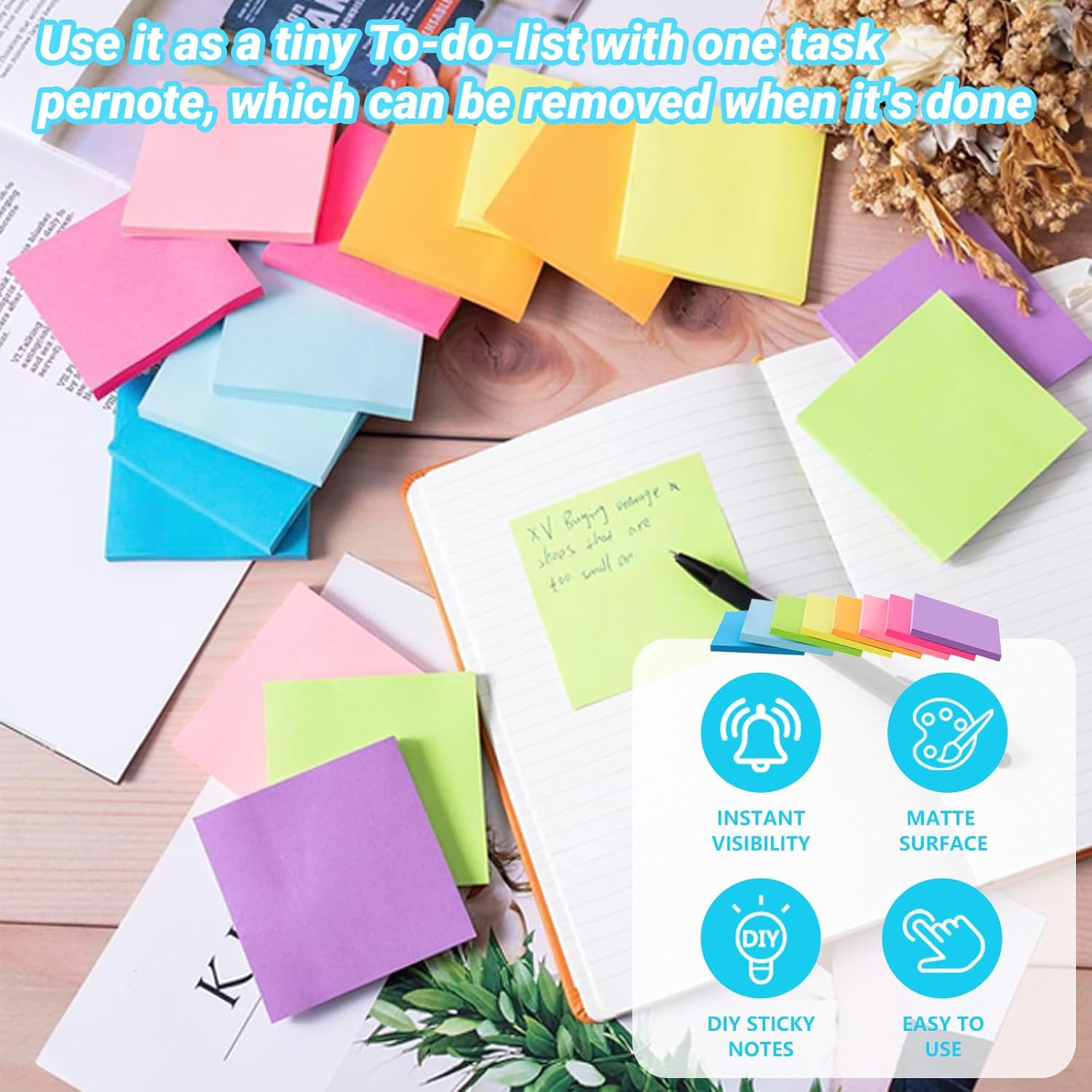 Sticky Notes 3x3, 8 Color Sticky Notes, Post Its, Removable Self-Stick Notes for Office, School, Home, Notebook, Send Goods from Local Warehouse, 100 Pads/Pack (10)