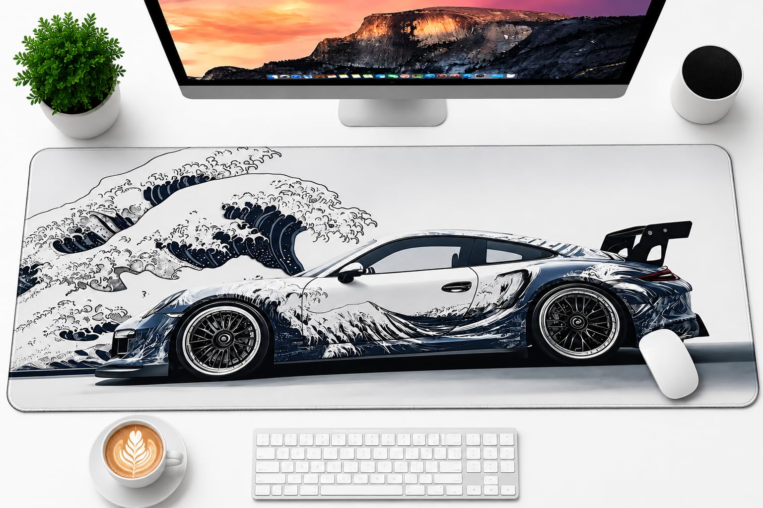 Extended Gaming Mouse Pad 32 x 12 Inch Large Desk Mat, Japanese Wave Sports Car Design, Non-Slip Rubber Base, Stitched Edges, Smooth Surface, XXL Mouse Pad for Gaming, Office, Keyboard & Mouse-image-16