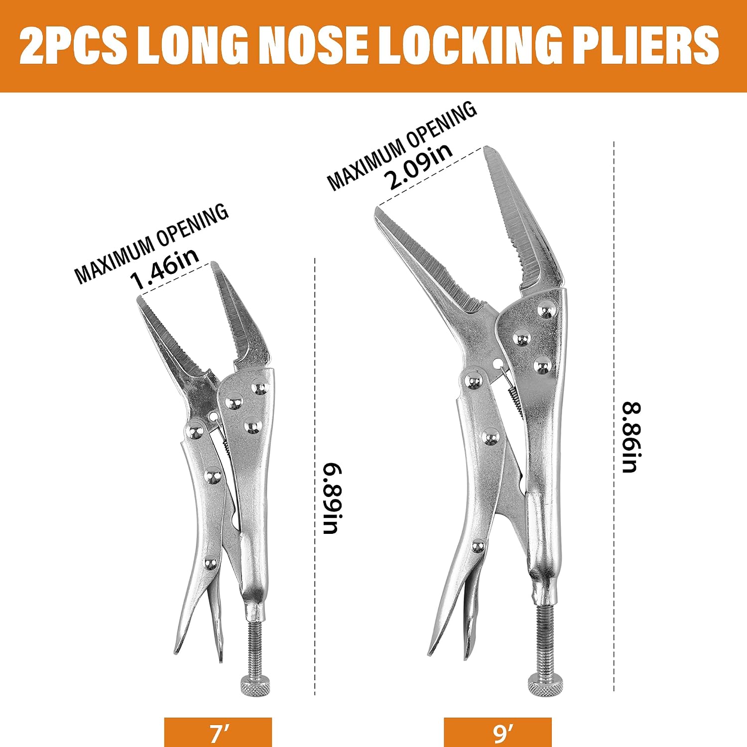 5-Piece Heavy-Duty Locking Pliers Tool Set with Case, 5", 7" & 10" Curved Jaw Adjustable Vise Grip Pliers and 7" & 9" Long Nose Welding Clamps for DIY Projects,Mechanic and Woodworking