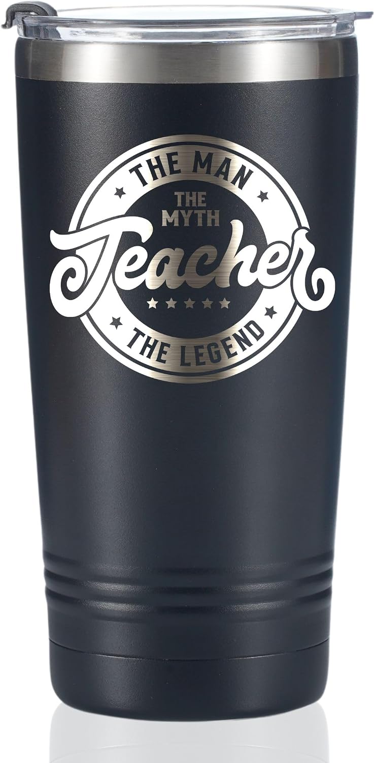Onebttl Male Teacher Appreciation Gifts for Men, 20oz Stainless Steel Tumbler With Lid & Straw for Christmas, Back to School, Black, This is What
