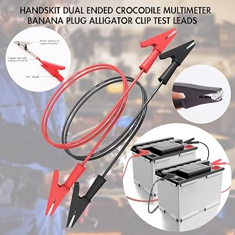 HANDSKIT Multimeter Test Leads and Probes, Dual Ended Alligator Clips, 4mm Banana Plug Test Hooks, Heavy Duty Wire Cable with Insulators
