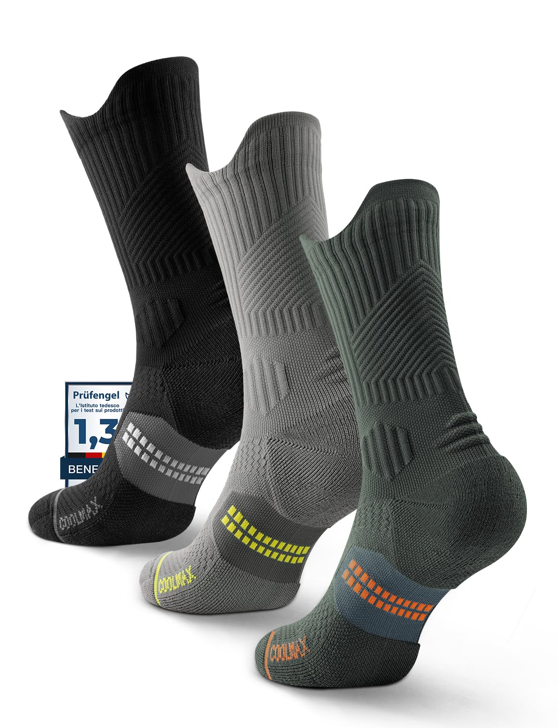 Juclise Bambù Coolmax Compressione Sportivi Calzini Uomo, Anti-vesciche per Allenamento e Trekking​