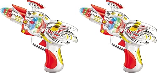 Miniatura 7 de ArtCreativity Pistola de juguete espacial súper giratoria roja con LED intermitentes y efectos de sonido, pistola de juguete futurista con baterías