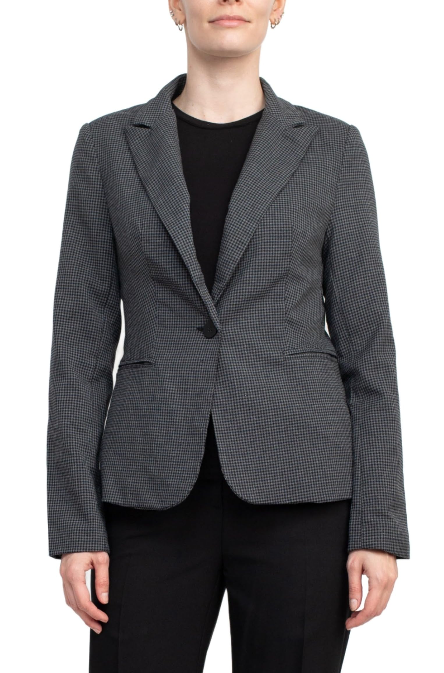 Notched Collar One Button Knit Blazer Blue