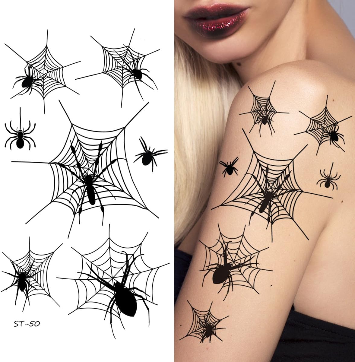 Supperb テンポラリータトゥー - クモとスパイダーネット ホラー クモの巣 クモ ハロウィン タトゥー(スパイダーネット)