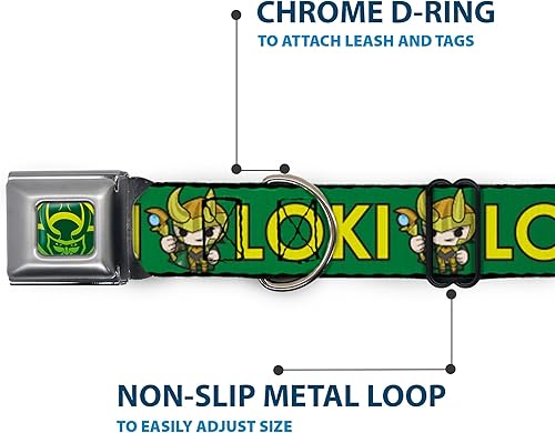 Vista 5 de Buckle-Down Collar de perro Hebilla Kawaii Loki Pie Pose Texto Verde Amarillo Multicolor, DC-SB-THAI-WTHAI-WTH024-1.0-L, 1" Ancho - Se adapta a