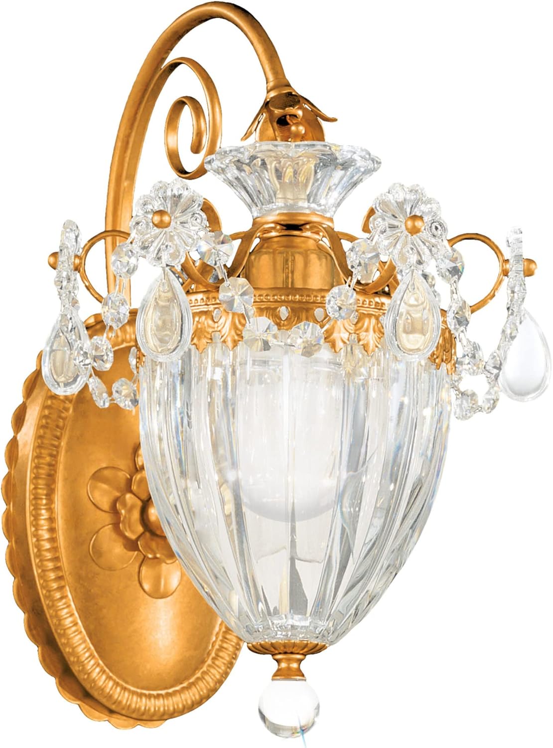 Schonbek Signature 1240-26S, Bagatelle 1 Light Wall Sconce in French Gold with Clear Swarovski Crystals