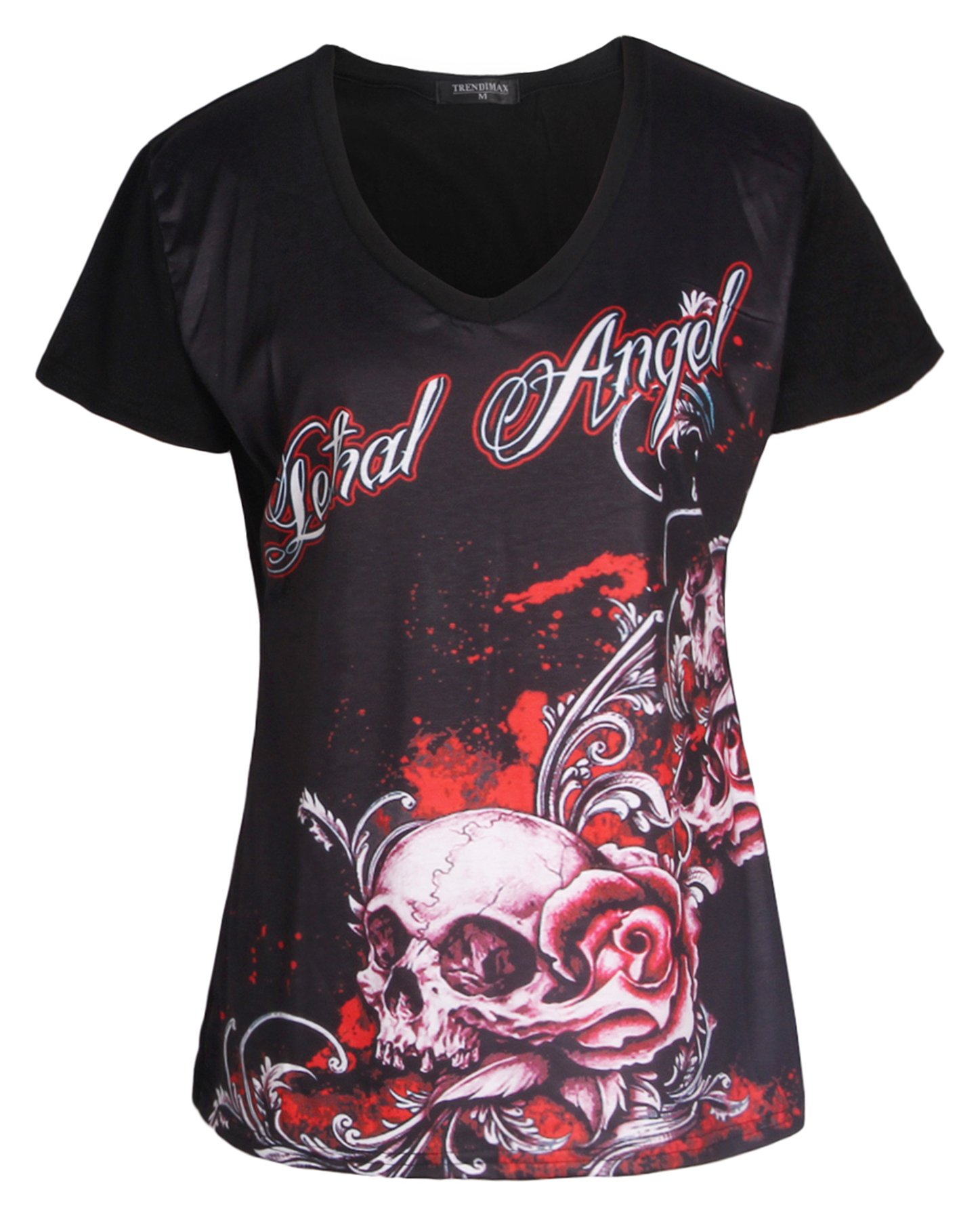 Women Angel Wing Tops Punk Rock T Shirt Lace Patchwork Floral Blouse Tee