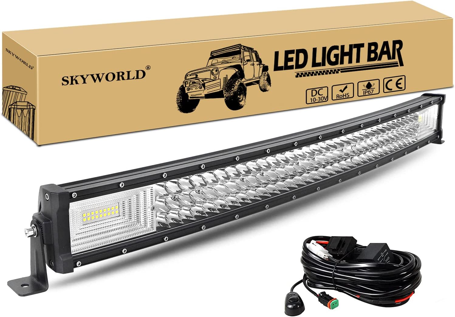 SKYWORLD 32 inch 82 cm 405W Curved LED Light Bar Triple Row Spot Flood Combo Beam