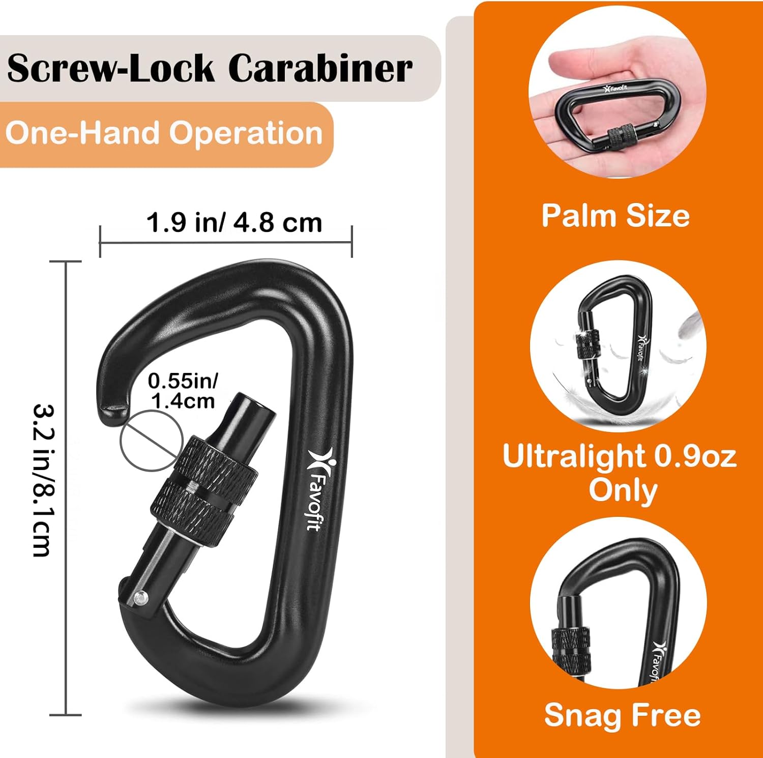 12kN Heavy Duty Carabiner Clips - Favofit Locking Carabiner for Keychain Key Ring Hammock & Dog Leash - 0.9oz Ultralight Snag-Free D Ring Carabiners for Camping Gym & Outdoor - Image 2