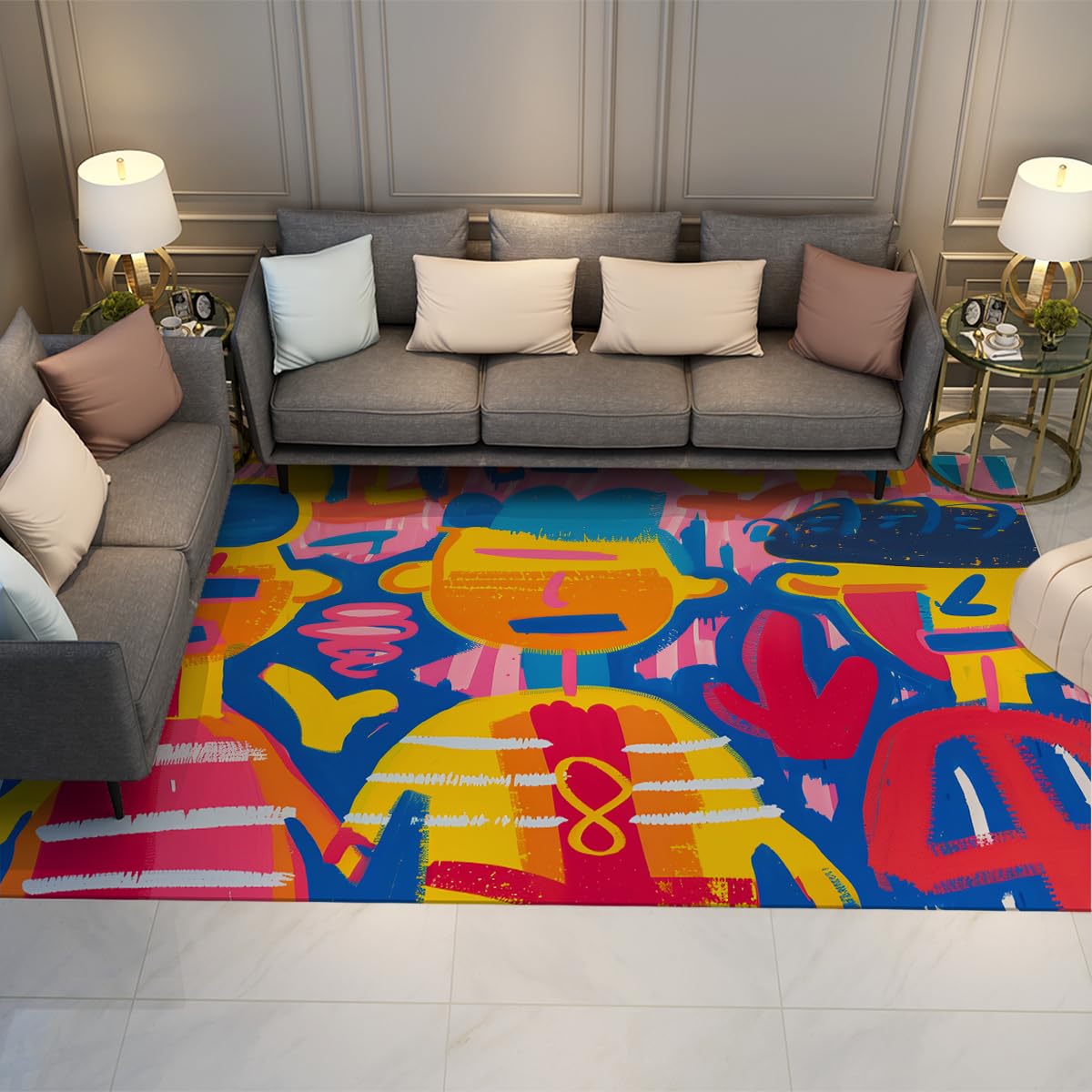 Tapis moderne graffiti haut en couleur pour transformer l'ambiance du salon