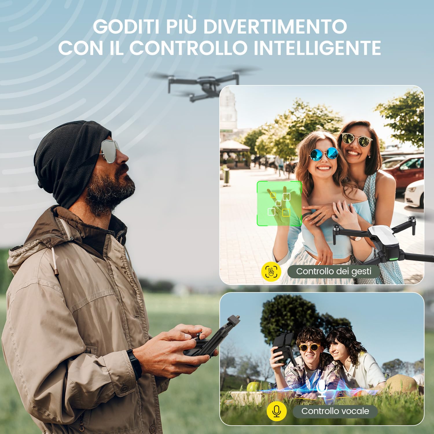 Holy Stone Drone FPV con Fotocamera HD 1080P per Bambini e Adulti, HS280D Guadricottero Pieghevole con Motore Brushless, Flusso Ottico, Tap Fly, Controllo Vocale, Selfie Gestuale, 2 Batterie Modulari