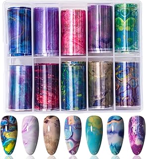 JERCLITY 10 Rolls Marbling Nail Foil Transfer Sticker Kit Nail Foil Sheets Foil Nail Art Decals Marbled Nail Foil Transfer Stickers Foil Nail Wraps for Foil Nail Art(Style-1)