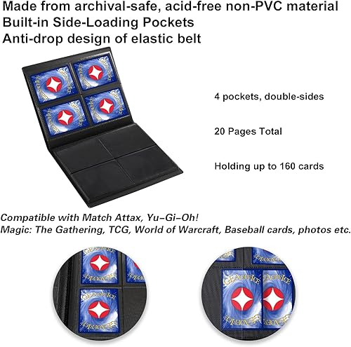 Miniatura 5 de GEAoffice Carpeta de tarjetas de 4 bolsillos  Carpeta pequeña de colección de tarjetas coleccionables  Carpeta de bolsillo de carga lateral 160 para