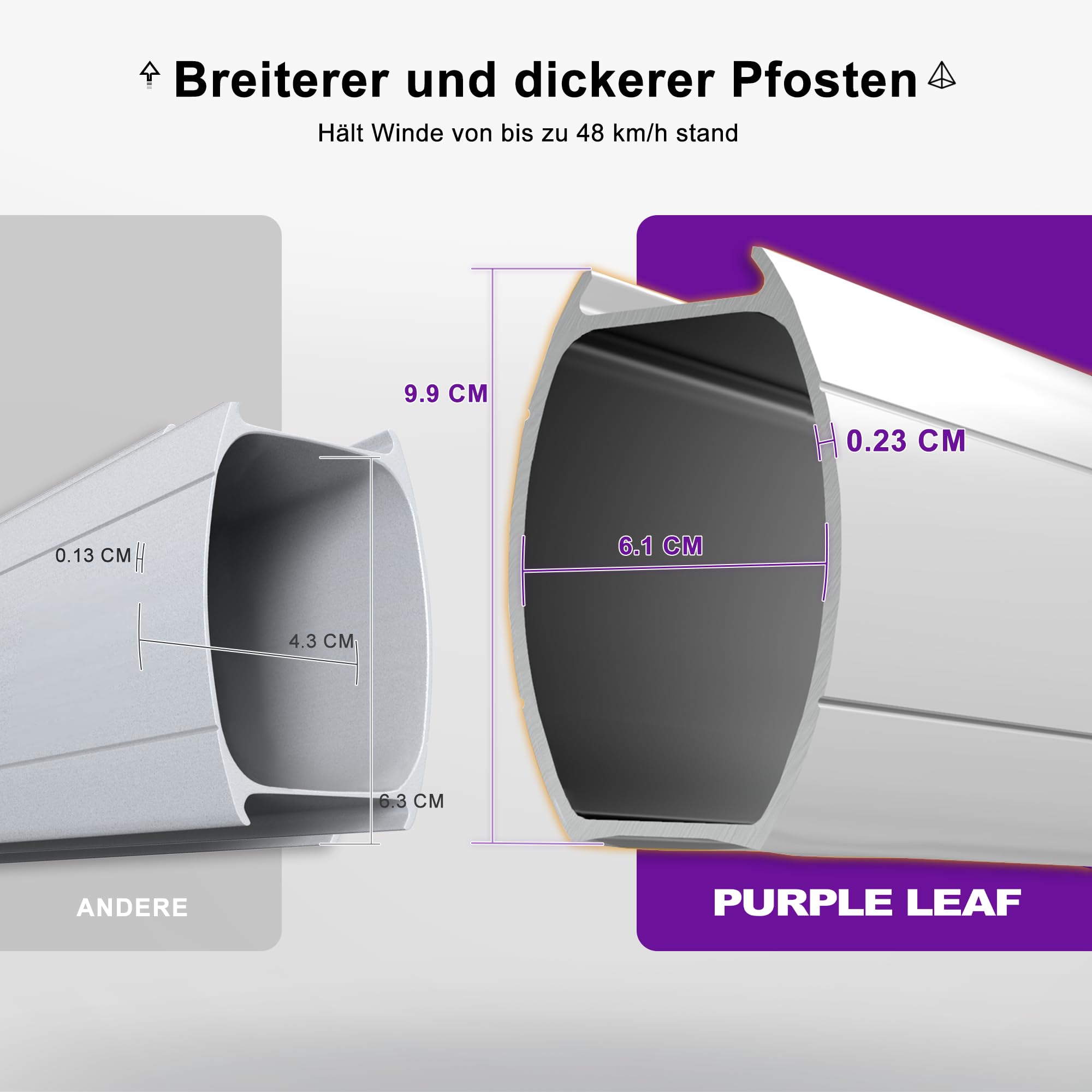 PURPLE LEAF Ampelschirm Rund 330 cm mit Ständer, Bespannung Polyester, Grau | 6-fach Verstellbar, Sanfte 360°-Drehung, Schirmständer, Doppeldach-Belüftung, Stabiler Rostfreier Alurahmen, Ampelschirm