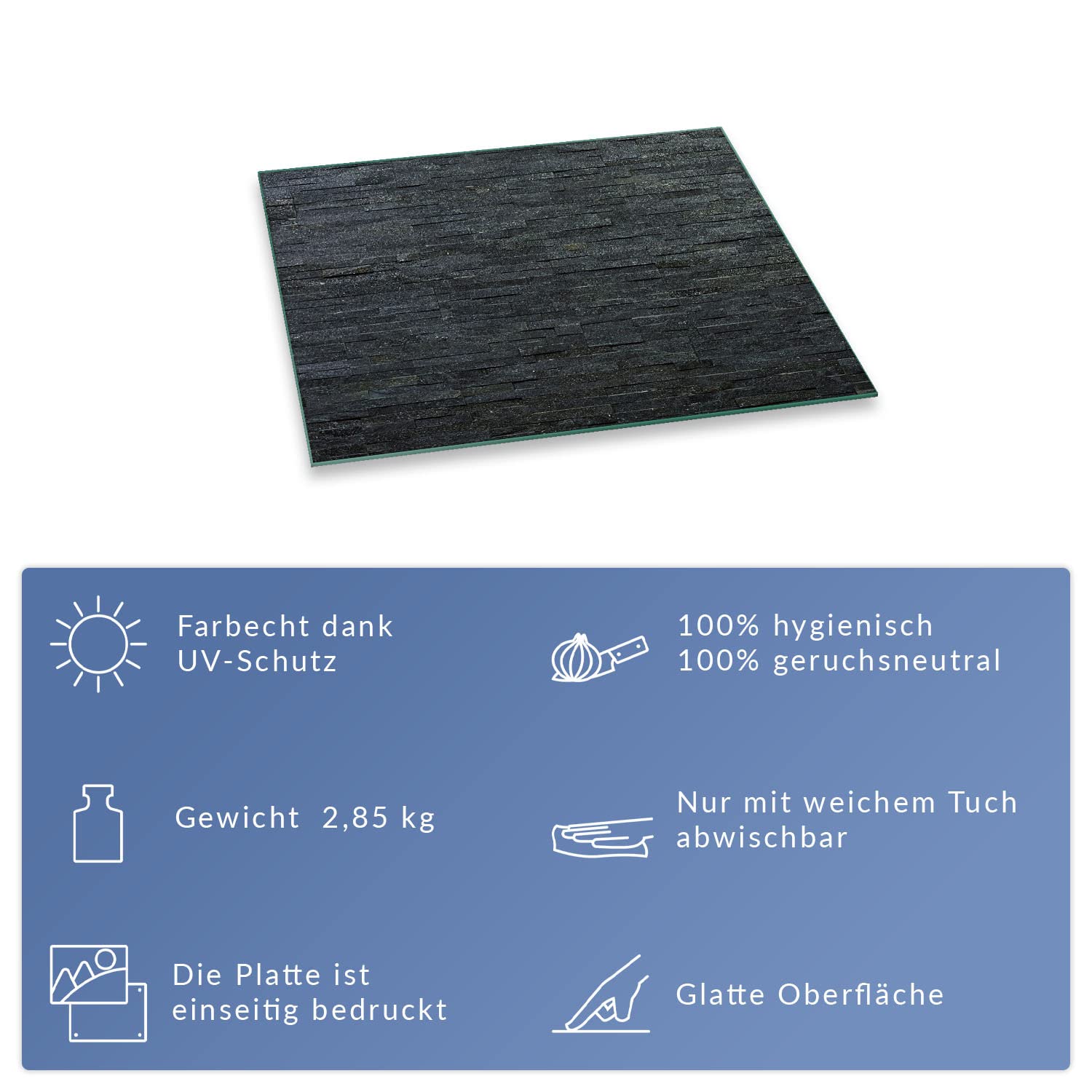 Herdabdeckplatte Abdeckung Ceranfeld Abdeckplatte Schneidebrett 1-Teilig 80x52 Schiefer Ziegel Steine Schwarz Spritzschutz Glasplatte Ceranfeldabdeckung Herdschutz Sicherheitsglas Glasschneidebrett