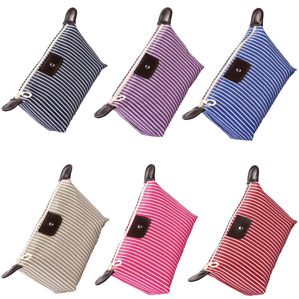 USUNQE Pack of 6 Striped Cosmetic bag Makeup Organizer with Zipper for Travel Home Outdoor